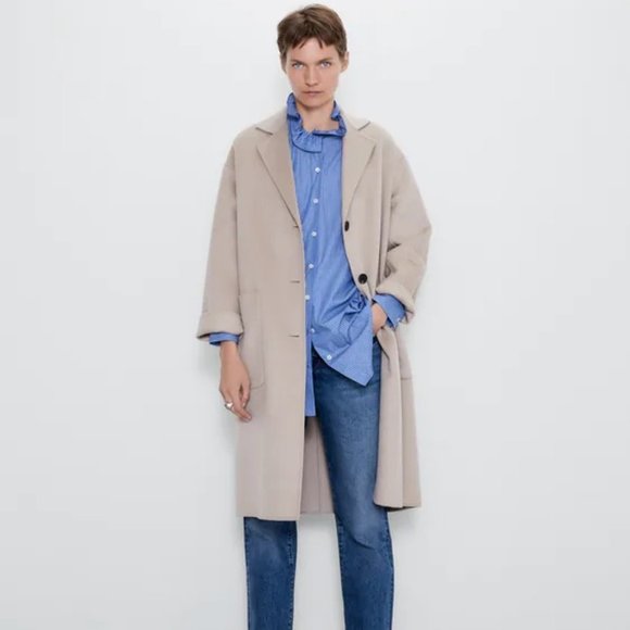 Zara Patch Pocket Wool Blend Coat - Picture 8 of 12